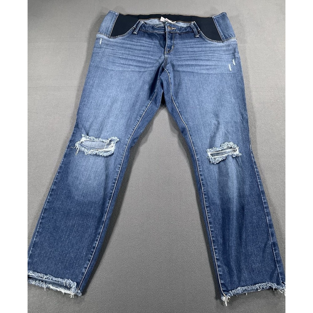 Isabel Maternity Jeans 12 Distressed Jegging Skinny Ankle Low Rise Blue Denim